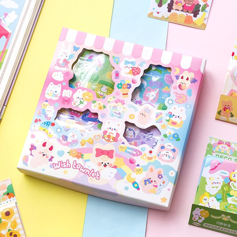 Kawaii PVC Animals Scrapbook Stickers,EAMOTOL 800 PCS/100 Sheets Cute Ducks Bear Bunny Dog Clipping Sticker for Journaling Laptop Planners Scrapbooking Diary Album Notebook Handbook Calendar DIY Craft