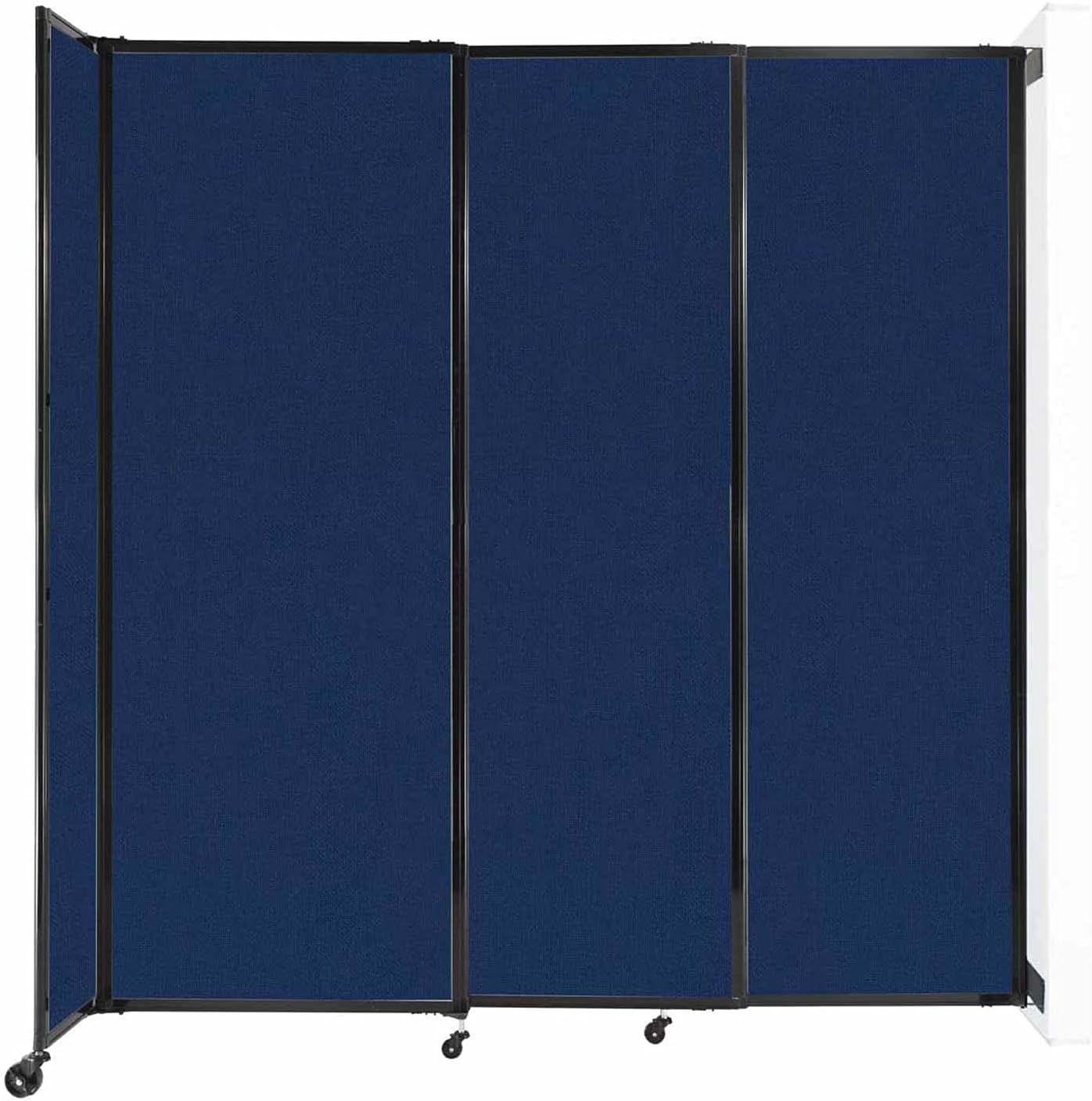 Wall-Mounted Sliding StraightWall Room Divider | Adjustable Widths | Locking Wheels | Room Separator | Up to 7'2" Wide x 7'6" Tall Navy Blue Fabric Panels