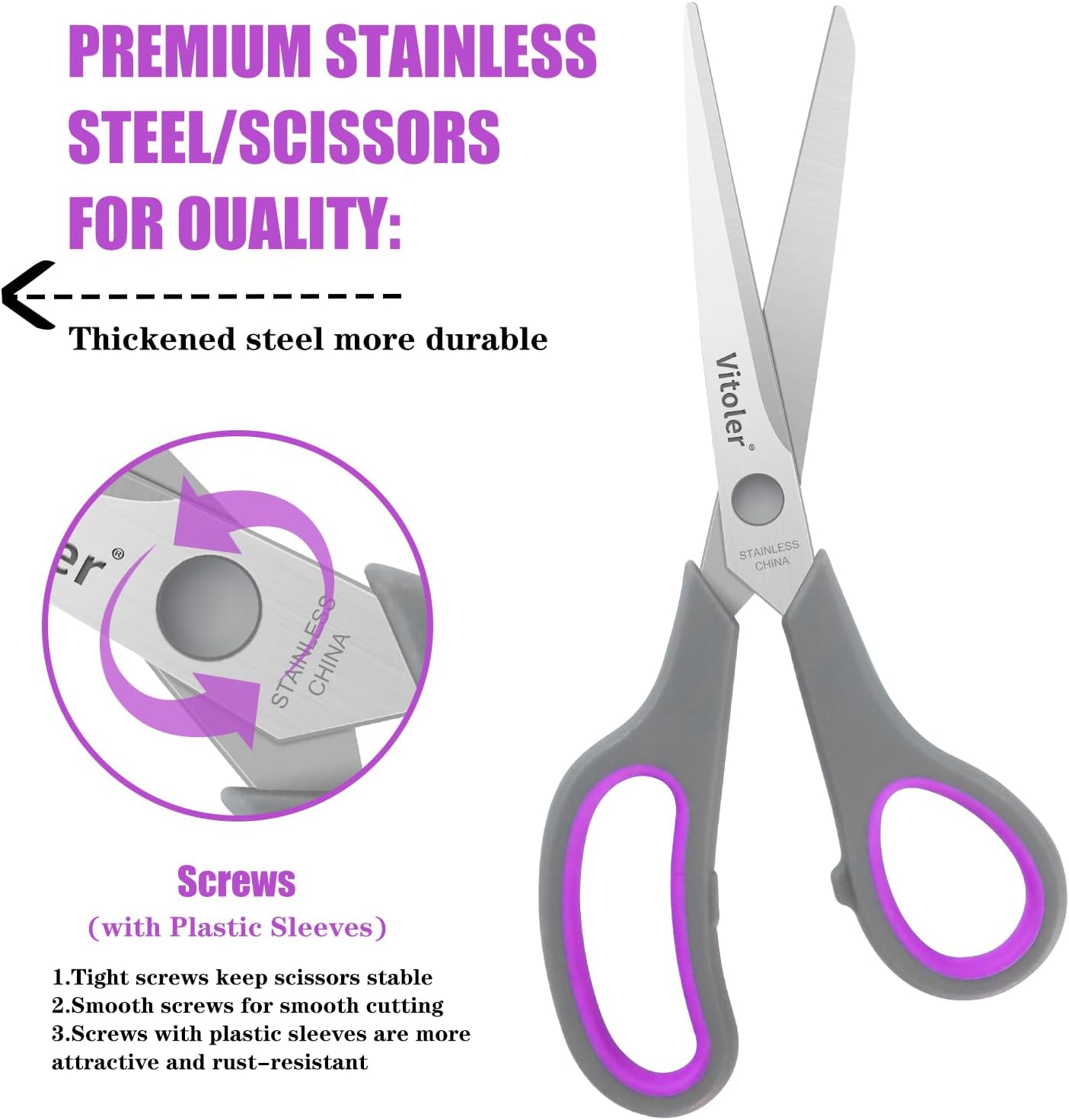 Vitoler Scissors All purpose, 8.5" Heavy Duty Scissors for School Office Supplies,Kitchen Shears for Food Fabric,Right/Left Handed School Scissor for Kids