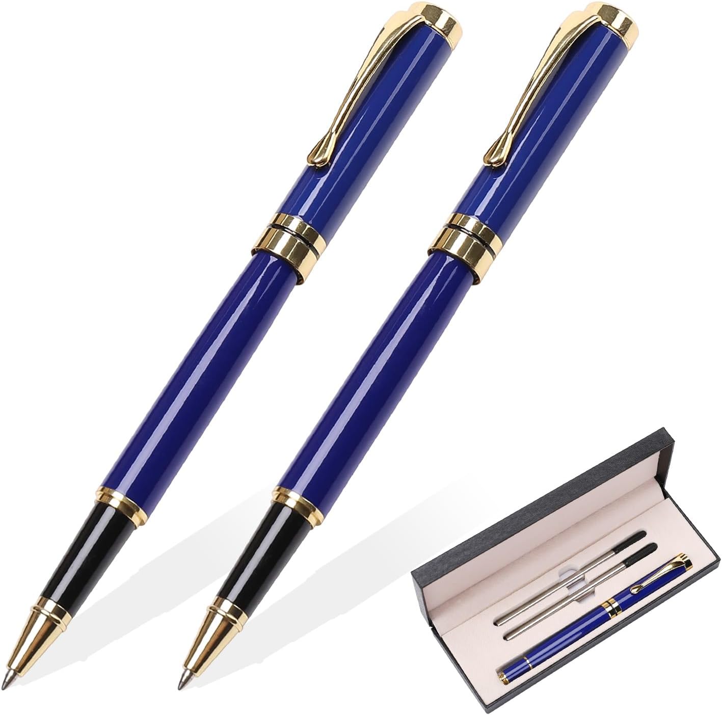 YIVONKA Luxury Ballpoint Pens Best Ball Pen Gift Set for Men & Women Professional Executive Office Nice BallPens Classy Gift Box Ballpoint Black Refill Line width 0.5mm (2 blue)