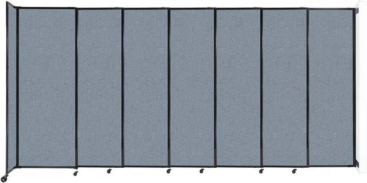 Wall-Mounted Sliding StraightWall Room Divider | Adjustable Widths | Locking Wheels | Room Separator | Up to 15'6" Wide x 7'6" Tall Powder Blue Fabric Panels
