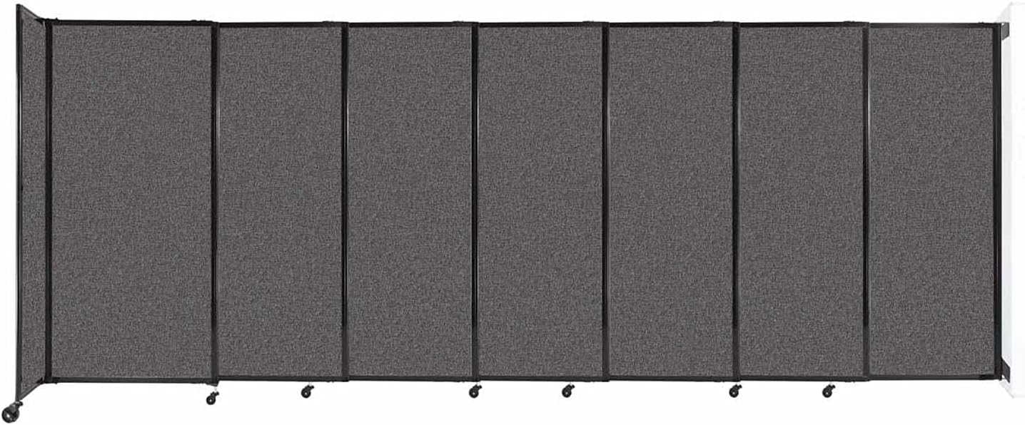 Wall-Mounted Sliding StraightWall Room Divider | Adjustable Widths | Locking Wheels | Room Separator | Up to 15'6" Wide x 6' Tall Charcoal Gray Fabric Panels
