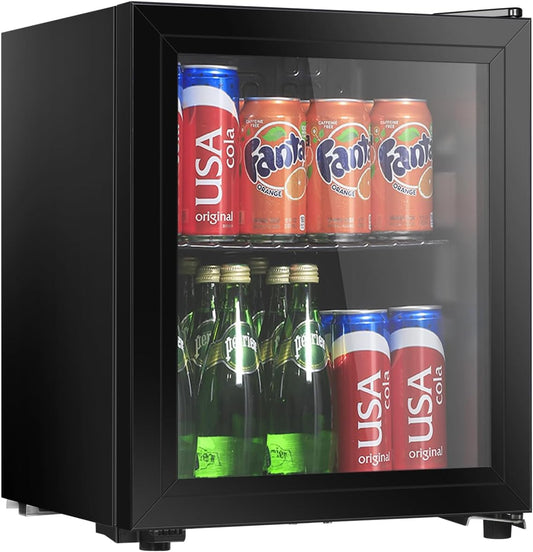 Beverage Refrigerator, 1.3 Cu.Ft, Mini Fridge with Glass Door for Soda Beer, Freestanding Beverage Cooler for Office, Bar, Adjustable Shelving&Adjustable Foot