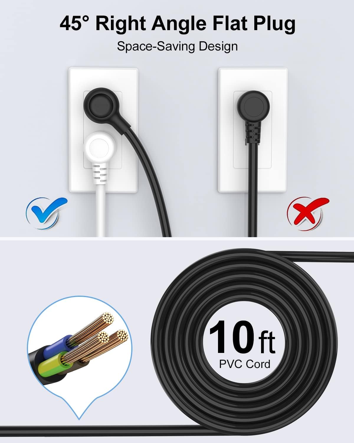 Surge Protector Power Strip with USB, AUOPLUS 10FT Outlet Strip, 6 Outlet and 4 USB Charger,[Flat Plug/Wall Mountable], 1250W/10A/2100J, Long Extension Cord for Computer iPhone Home Office Dorm