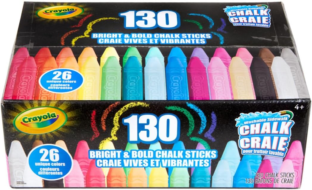 Crayola Washable Outdoor Sidewalk Chalk Collection (130ct), Bulk Anti-Roll Chalk Sticks for Kids, Classroom Recess Toys, Outdoor Toys & Activities for Kids