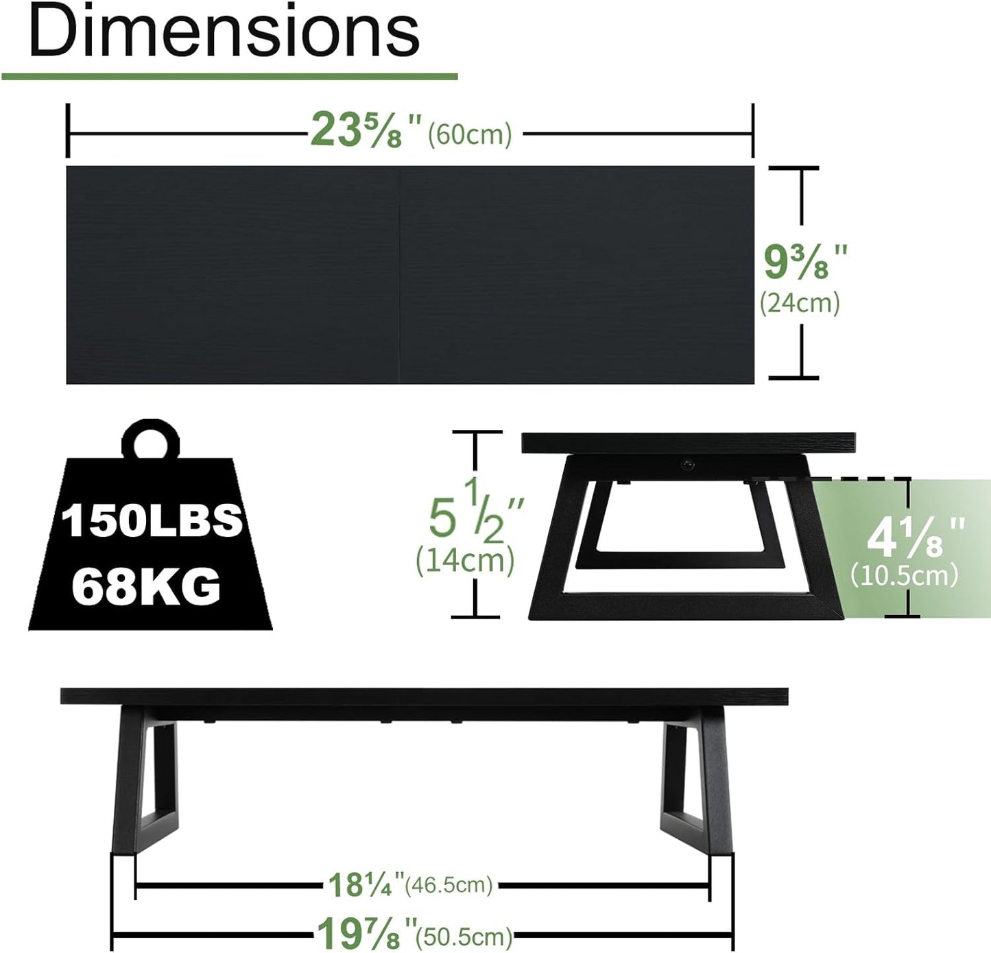 TEAMIX 24 inch Monitor Stand Riser, Black Wood & Steel Computer Monitor Stand with Storage, Laptop, PC, Printer Stand Riser for Desktop Office Desk Organizers