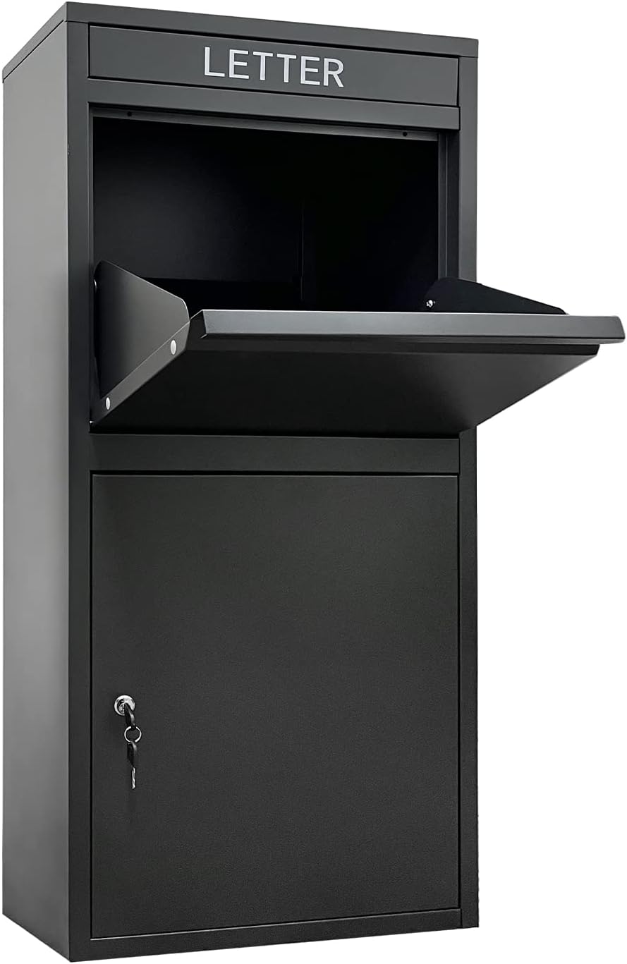 Package Delivery Boxes for Outside, Extra Large Capacity Modern Mailbox, Outdoor Freestanding Porch Box for Package (Black)