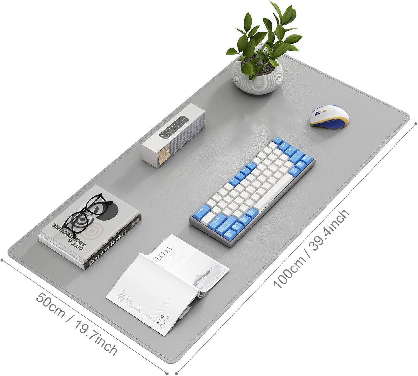 DAWNTREES Desk Mat Protector,PU Leather Desk Pad,Non Slip, Large Mouse Pad and Keyboard Mat, Waterproof Writing Pad for Office and Home (Light Gray,39.4''x19.7'')