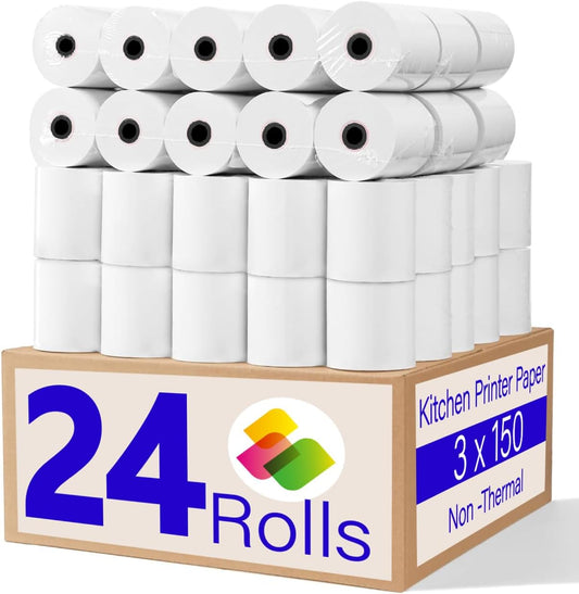 Star SP700 Kitchen Printer Paper (24 Rolls) 3" x 150' 1 Ply Bond (Non -Thermal) Receipt Paper POS Cash Register Paper for TMU200 SRP275 from 3000LABELS DIRECT