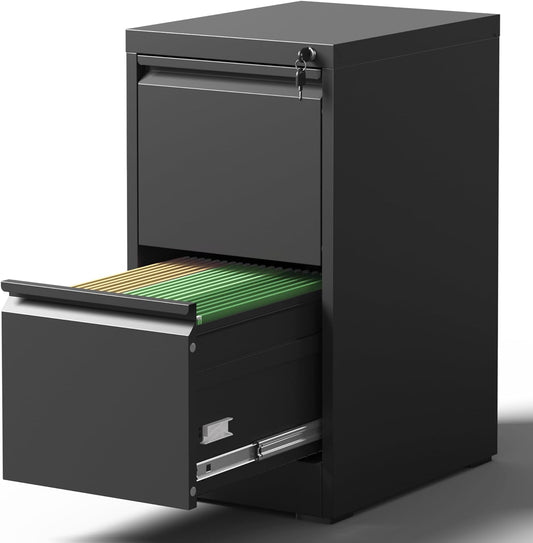 2 Drawer File Cabinet with Lock, Vertical File Cabinet with Lock, Locking File Cabinet Hanging Files for A4/ Legal/Letter,White