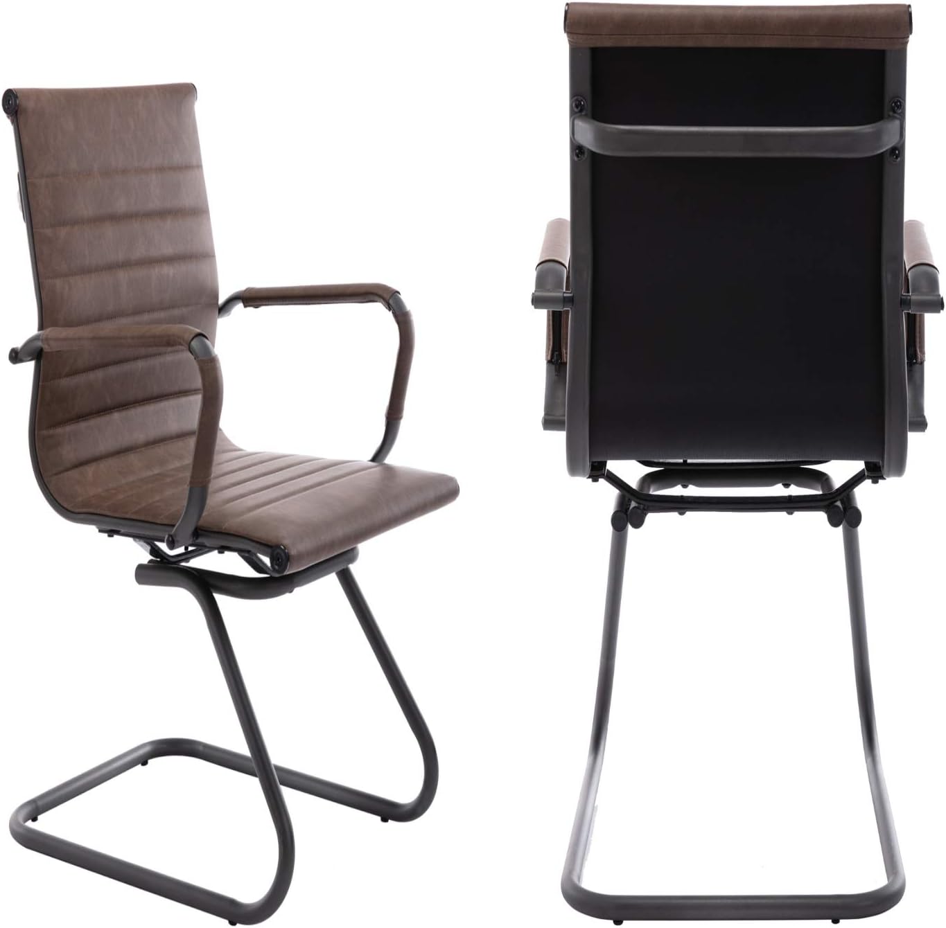 Heavy Duty Office Chair Reception Chairs Leather Conference Chairs Back Support Guest Chair, Set of 2 (Vintage Brown)