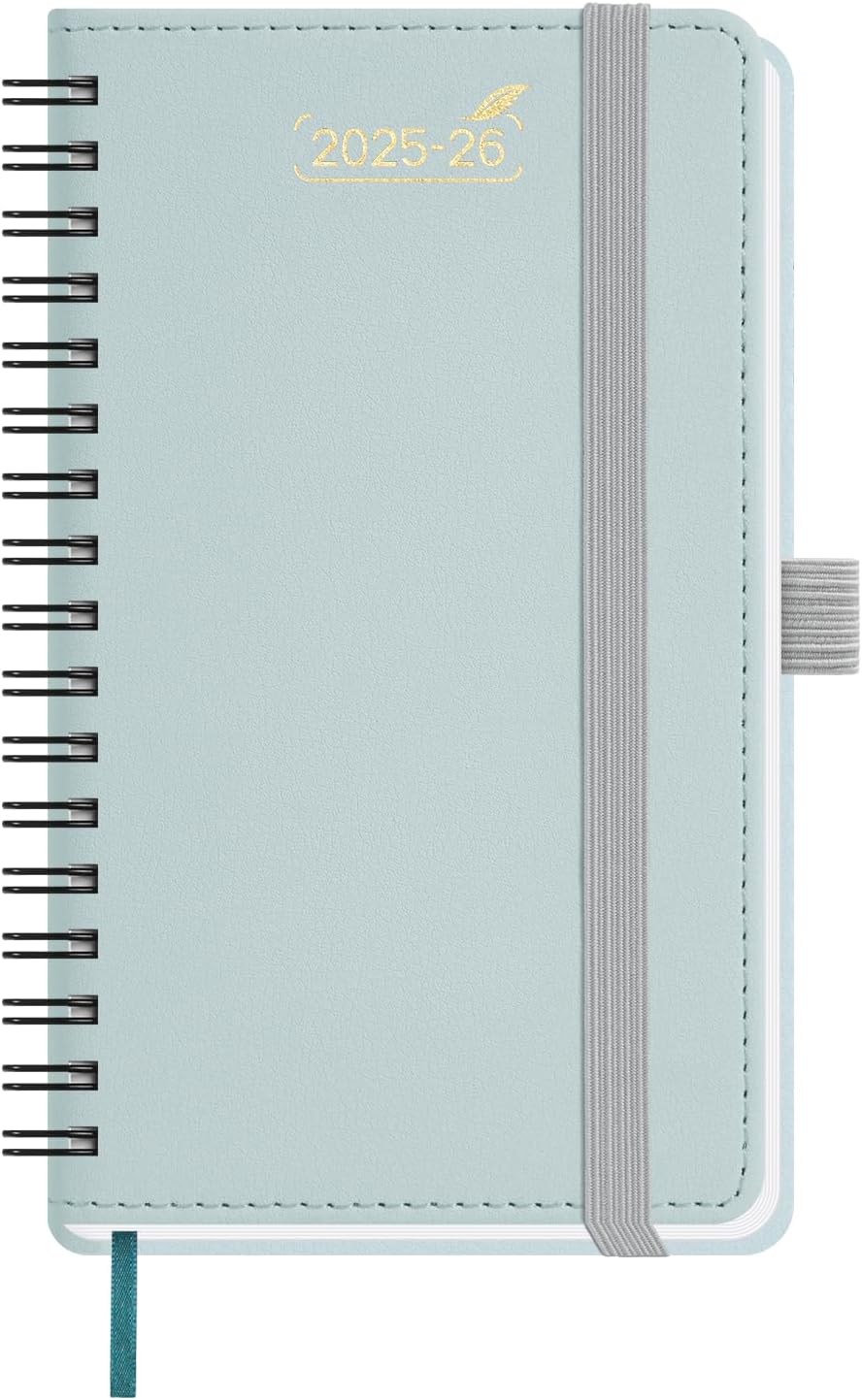 BEZEND Pocket Planner 2025-2026 Weekly with 2 Columns, 18-Month Academic Calendar (Jul 25-Dec 26), Life Work App., Storage Pocket, Pen Holder, PU Leather Softcover 3.5" x 6" Spiral - Dutch Blue