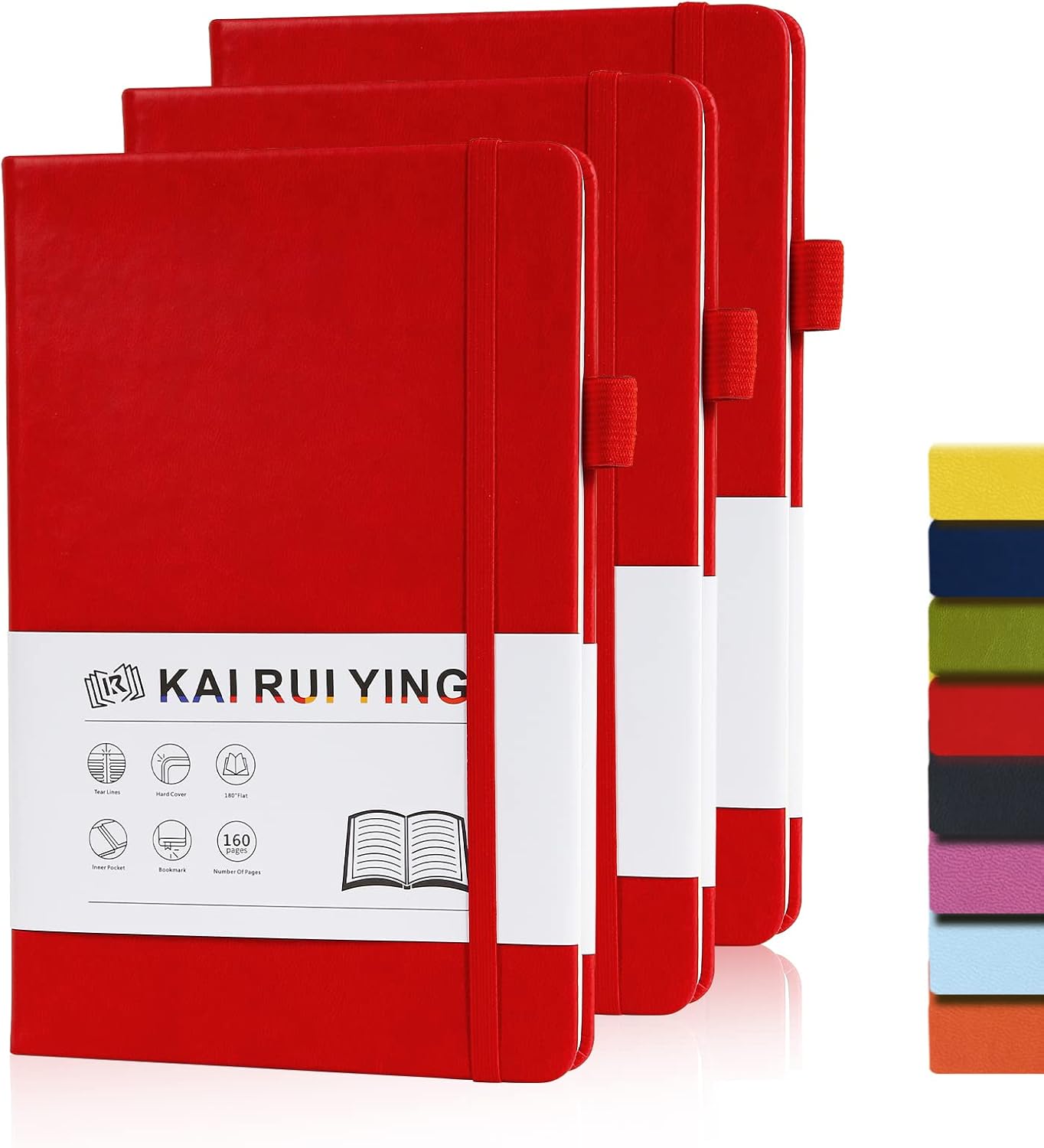 KaiRuiYing 3 Pack Lined Journal Notebooks for Work, 160 Pages, 5.5"x8.6", Hardcover, Colorful A5 Medium College Ruled, Journaling Notebooks for Notes-Taking, Fits for Office School Home