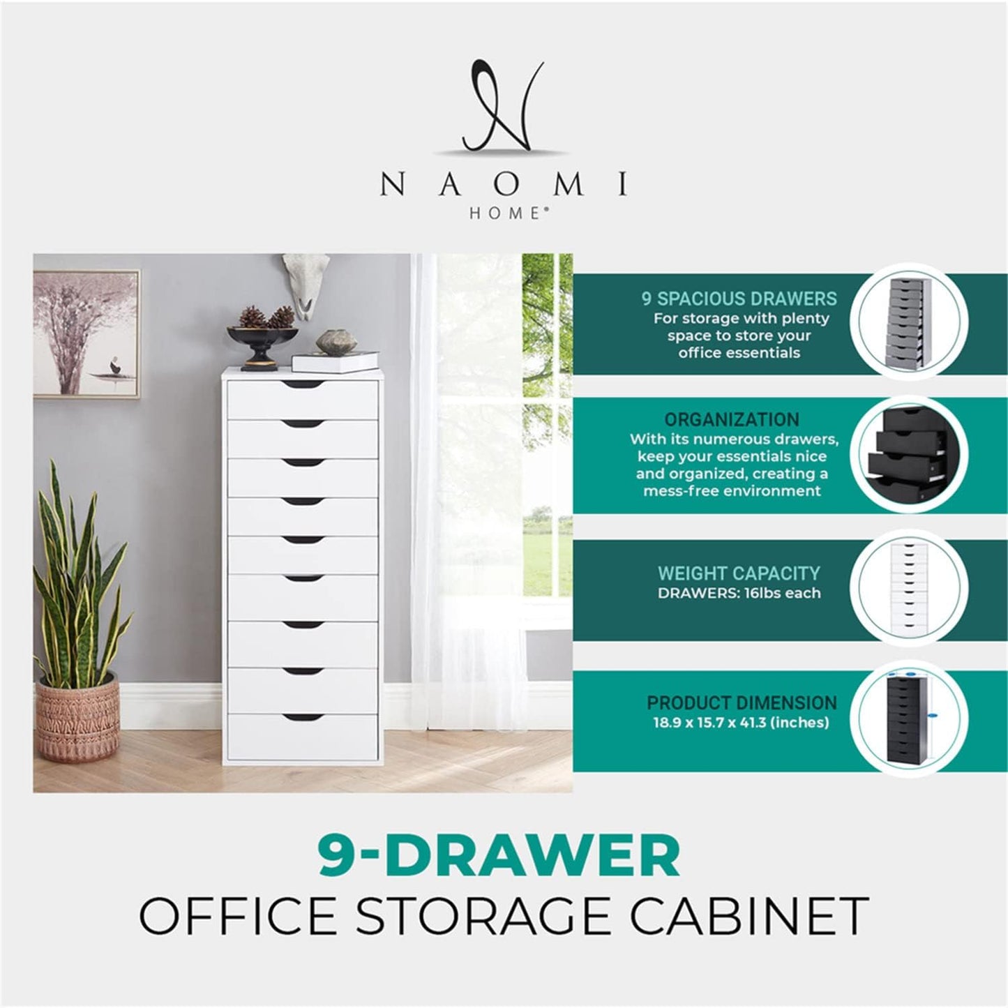 Naomi Home Office File Cabinets Wooden File Cabinets for Home Office Lateral Cabinet Wood Cabinet Mobile Mobile Storage Filing Storage Drawer Gray 9 Drawer