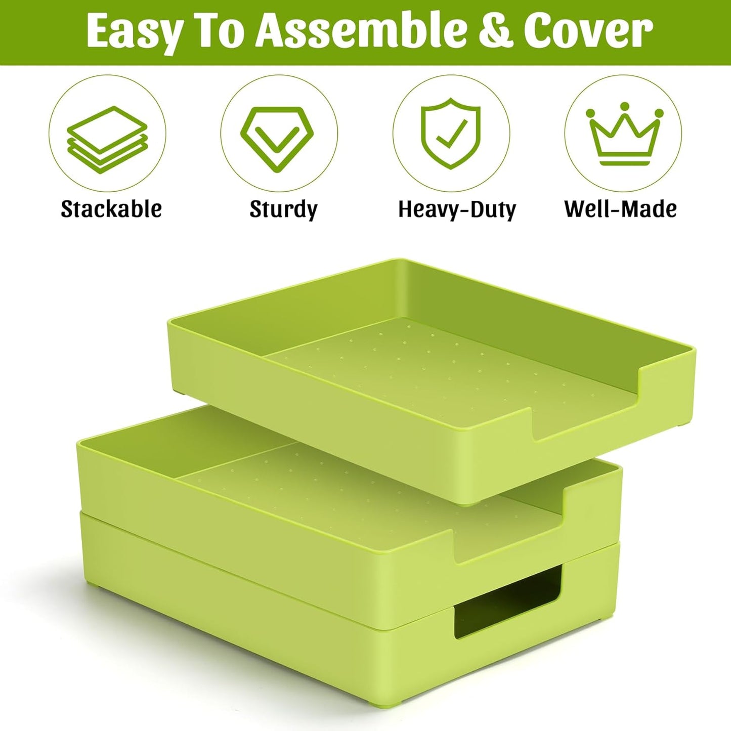 Letter-Size Tray Desk Letter Tray Paper Tray, Sturdy Heavy-Duty Plastic Printer Paper Tray, Single-Tier Stackable File Storage Organizer for Office Home (1, Green)