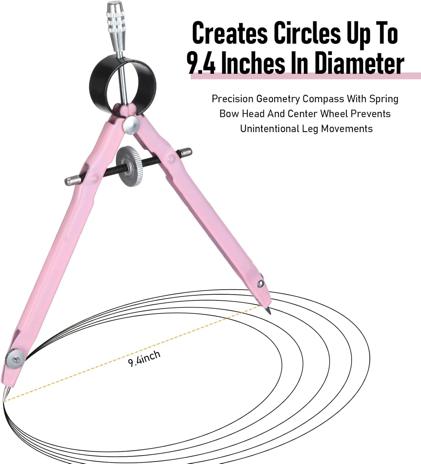 EBOOT Student Geometry Math Set, Drawing Compass and 6 Inch Clear Swing Arm Protractors 180 Degree Math Protractor (Pink)