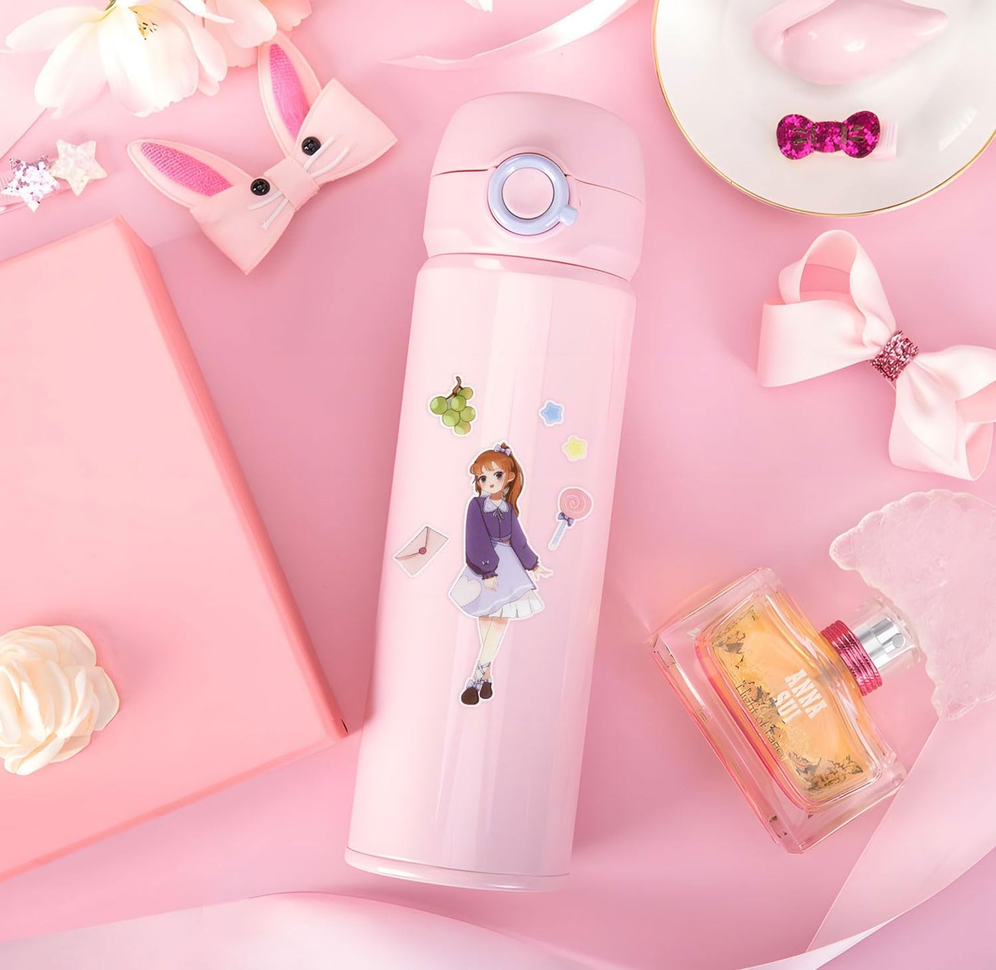 EAMOTOL 100 Sheets Kawaii Girls Stickers Kit for Journaling - Cute Sweet Cartoon PET Transparent Collage Scrapbooking Supplies Sticker Decal for Junk Journals Handbook Laptop Cards DIY Arts Crafts