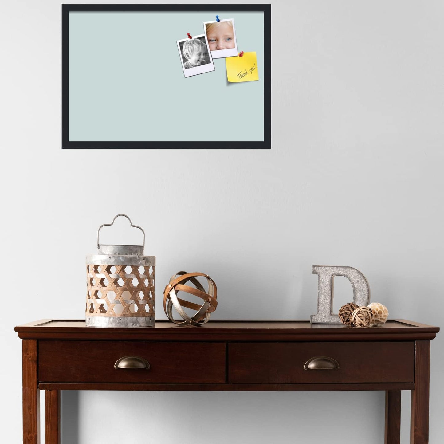 PinPix 27x18 Inch Cork Bulletin Board. This Decorative Framed Pin Board Comes with Soft Blue Design and a Satin Black Frame. Ideal for Home Office Decor or Message Board (PinPix-1814)