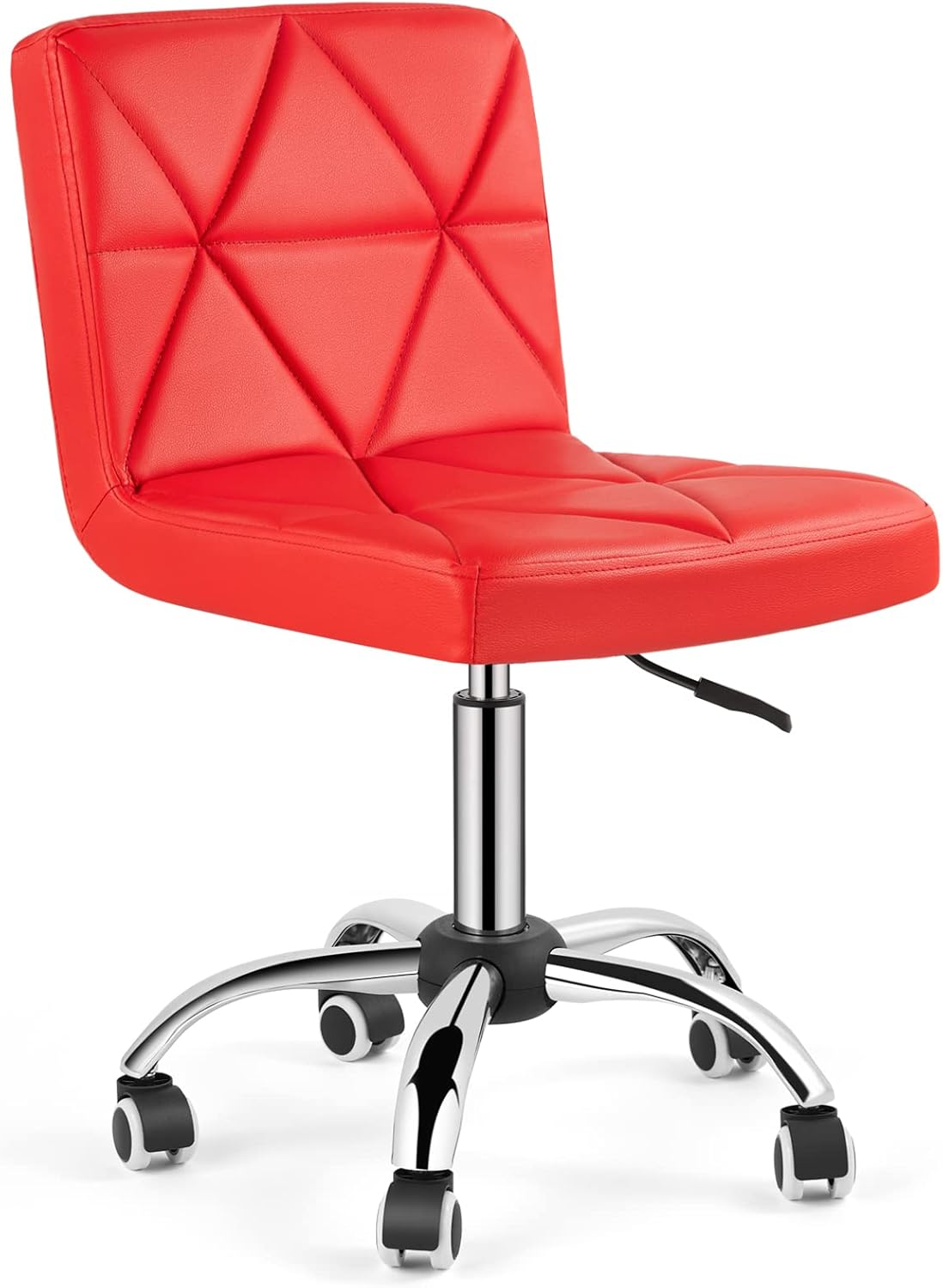 COSVALVE Armless Desk Chair, Mid Back Swivel Office Chair, Adjustable Task Chair with Rolling Wheels and Diamond Pattern, for Home Computer Barber, Red