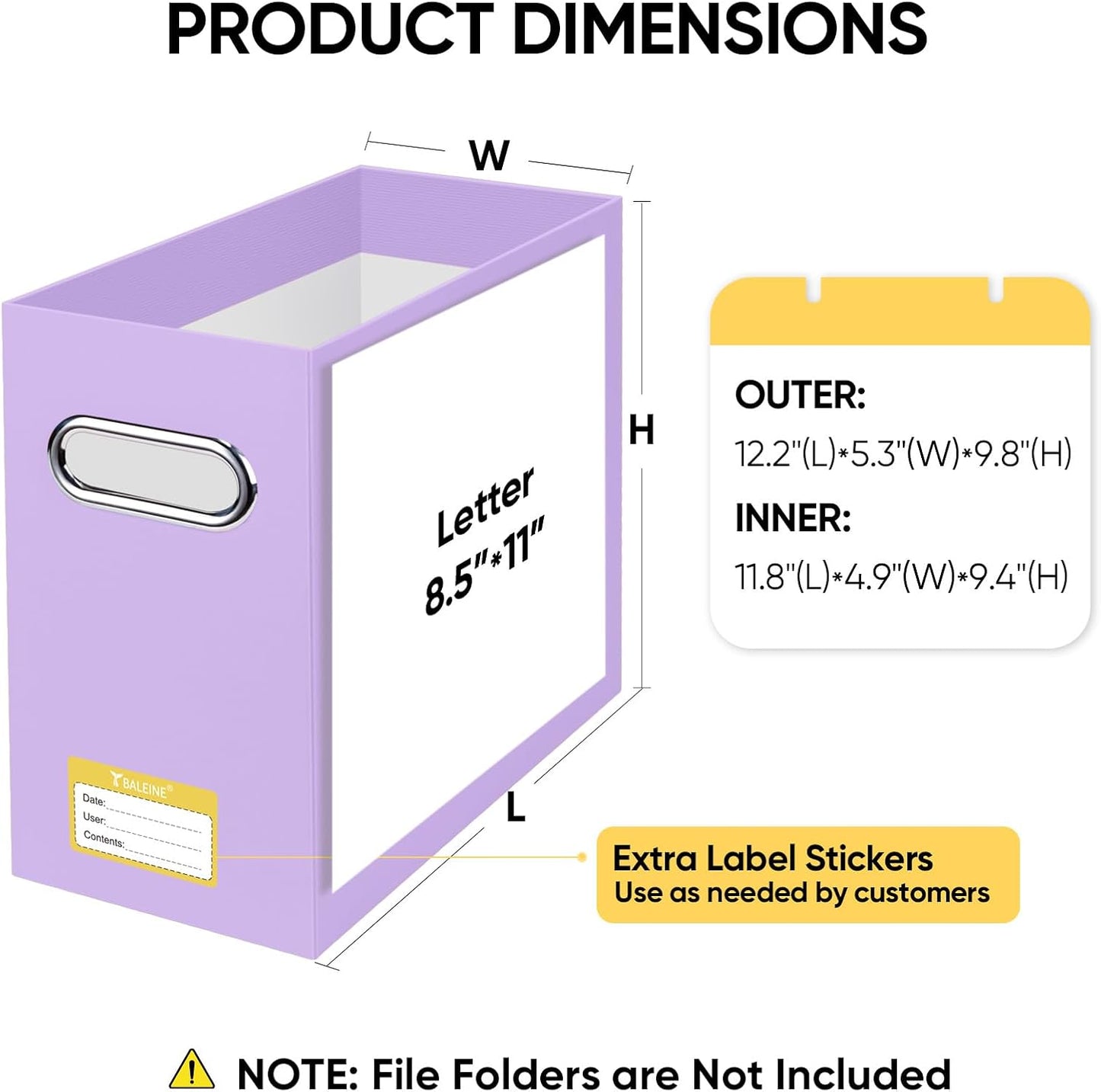 BALEINE File Organizer Box, Cardboard File Folder Organizer with Handle for Letter Size, Portable Collapsible Hanging Filing Box for Home Office Document Storage (4 Pack, Lavender)
