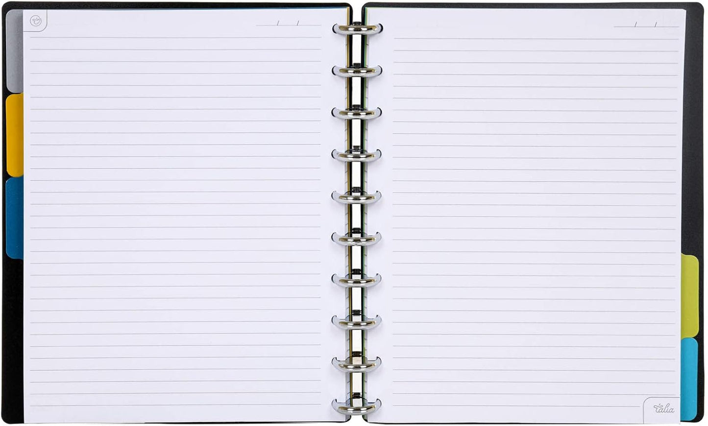 Talia Discbound Notebooks, Planner, Customizable, (yBlack w/Silver Discs, Midsize (7.5in x 9.75in))