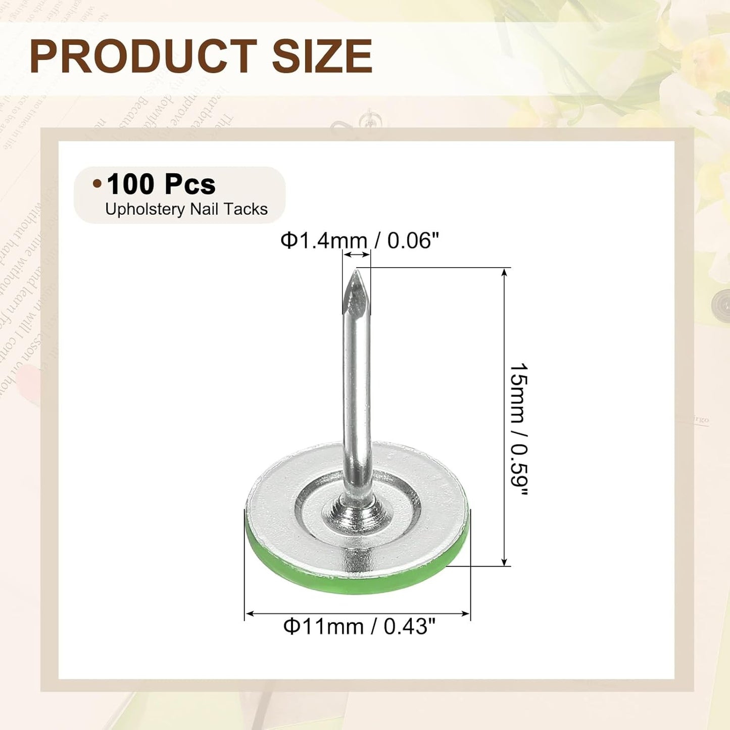 uxcell 100Pcs Upholstery Tacks, 11mmx15mm Flat Head Thumb Tack Decorative Furniture Nails Push Pins for Furniture Sofa Headboards, Light Green