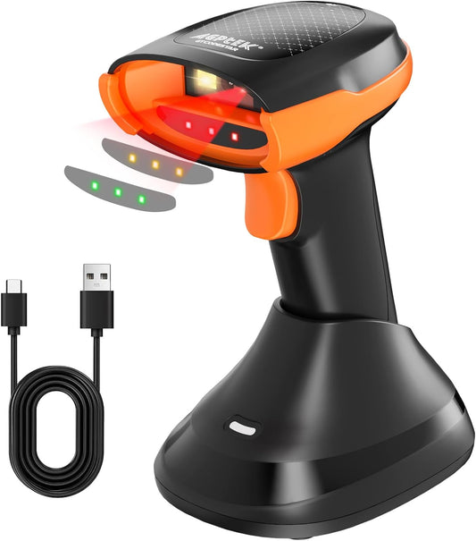 AGPTEK Bluetooth & 2.4GHz Wireless Barcode Scanner with Patented Color Light Technology for Color Barcodes, 2D/1D QR Code Reader, Customizable Settings & Wireless Charging Cradle