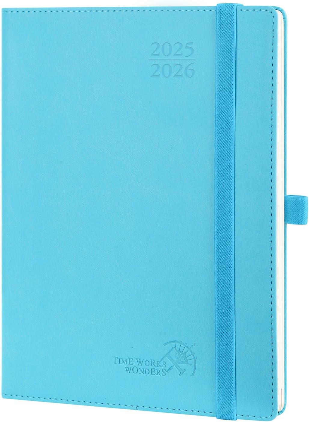 POPRUN Planner 2025-2026 (Medium - 6.5'' x 8.5'') Academic Weekly Calendar (July 2025 - June 2026) with Hourly Time Slots, Monthly Tabs, 100GSM Thick Papers, Leather Soft Cover - Blue Green