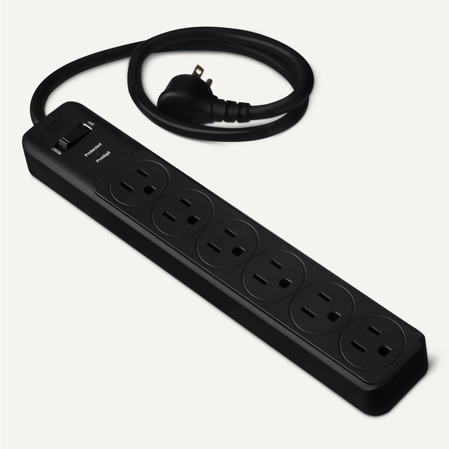 Amazon Basics Rectangle 6-Outlet, 600 Joule Surge Protector Power Strip, 2ft, Black, Small, 2-Pack