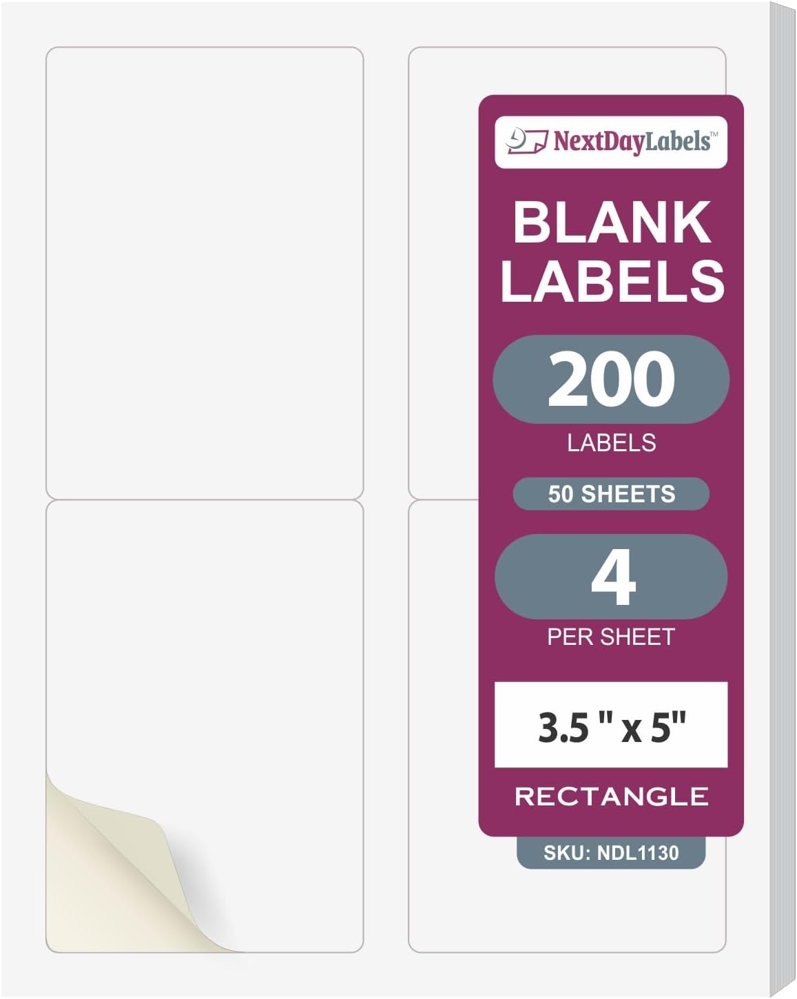 NextDayLabels – 3.5" x 5" Rectangular Sticker Labels for Printer - White Laser/Inkjet Printer Labels Return Address Labels Shipping Label Stickers (50 Sheets, 4 Per Sheet, 200 Labels)