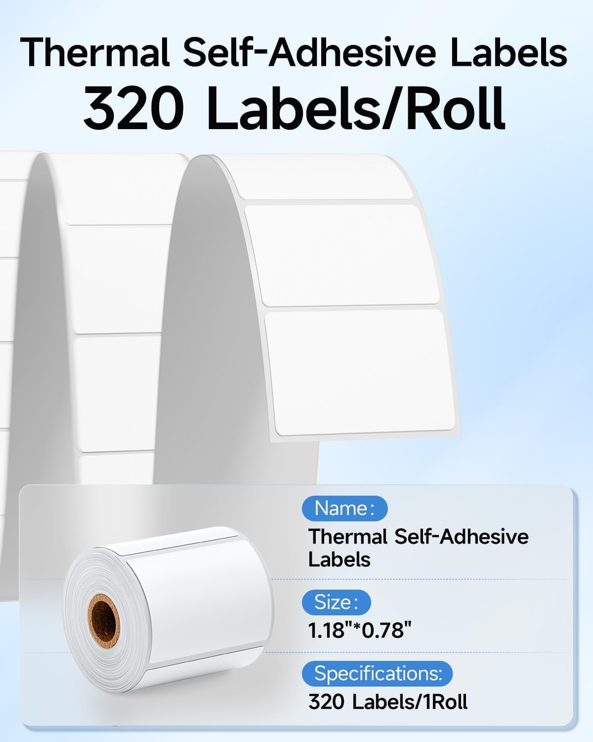 M100 Thermal Labels 1.18"X0.78" (30X20MM), Compatible with Label Maker Machine M100/ M110/ M150/ M220/ M250/ M108/ M221, Multi-Purpose Adhesive Thermal Labels, Black on White, 320 Labels/Roll
