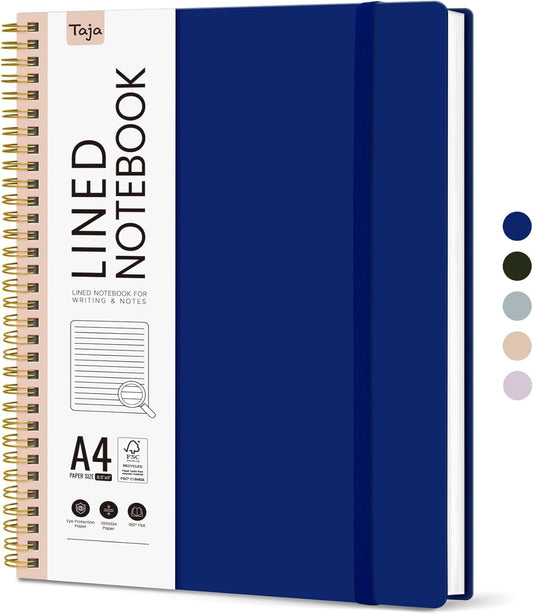 Taja Spiral Lined Notebook, 8.5"x11" Notebooks for Work, Large A4 Journal for Women & Men, College Ruled Journaling Notebook for Writing, Plastic Cover Spiral Journal, Cobalt