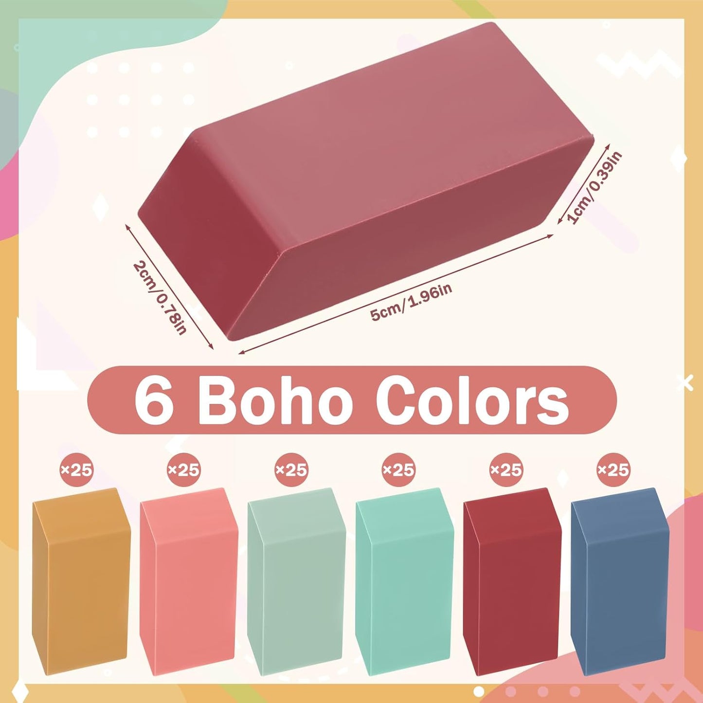 150 Pcs Boho Classroom Decor Erasers Bulk Colorful Pencils Erasers for Students Artists Drawing Writing for School College Classroom Home Office Supplies