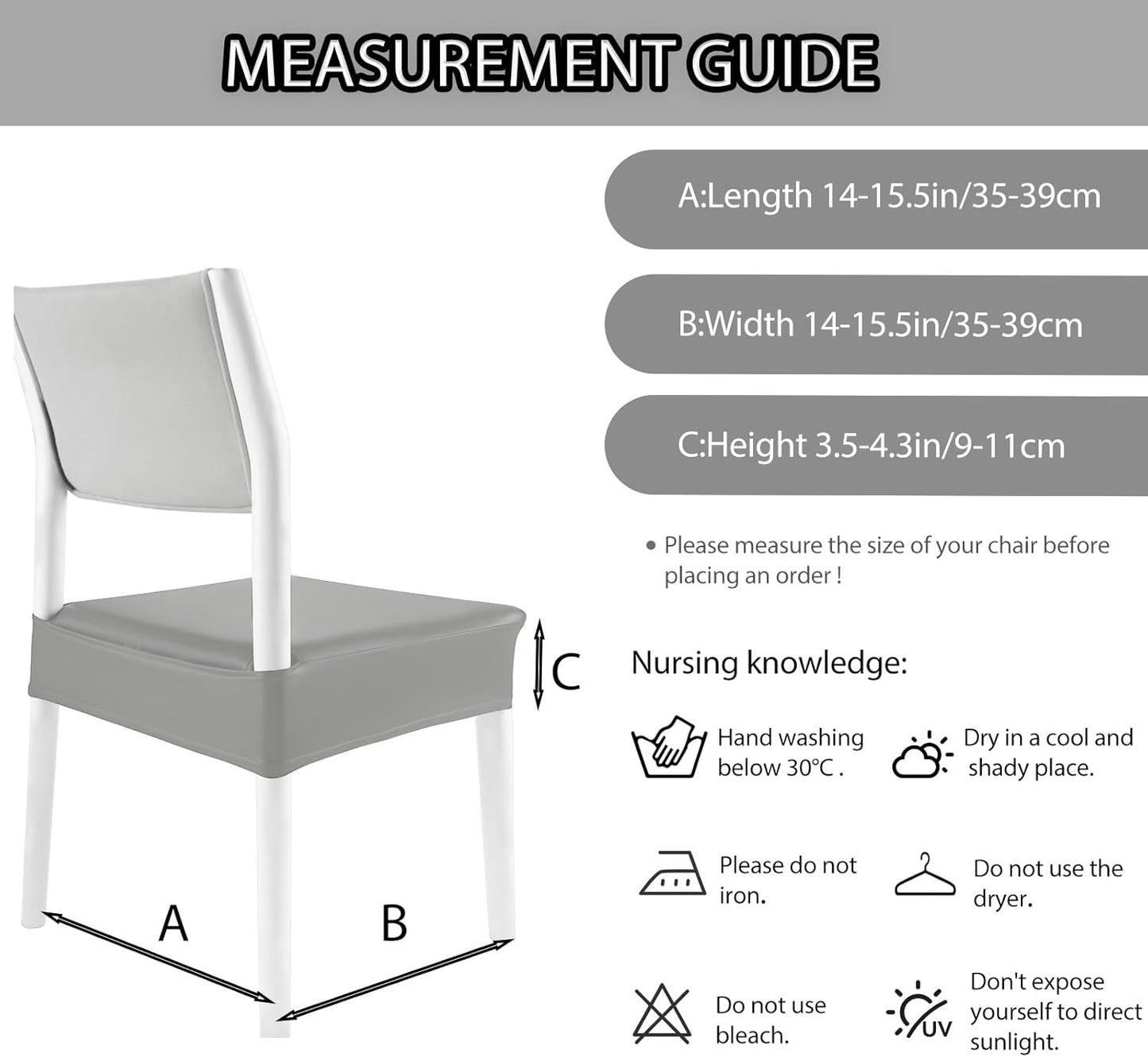 CWK Waterproof PU Leather Dining Chair Covers Set of 2-Stretchable Chair Seat Slipcovers, Removable & Washable Protector for Dining Room,Home,Office,Wedding,Rear Covers (PU-Silver)