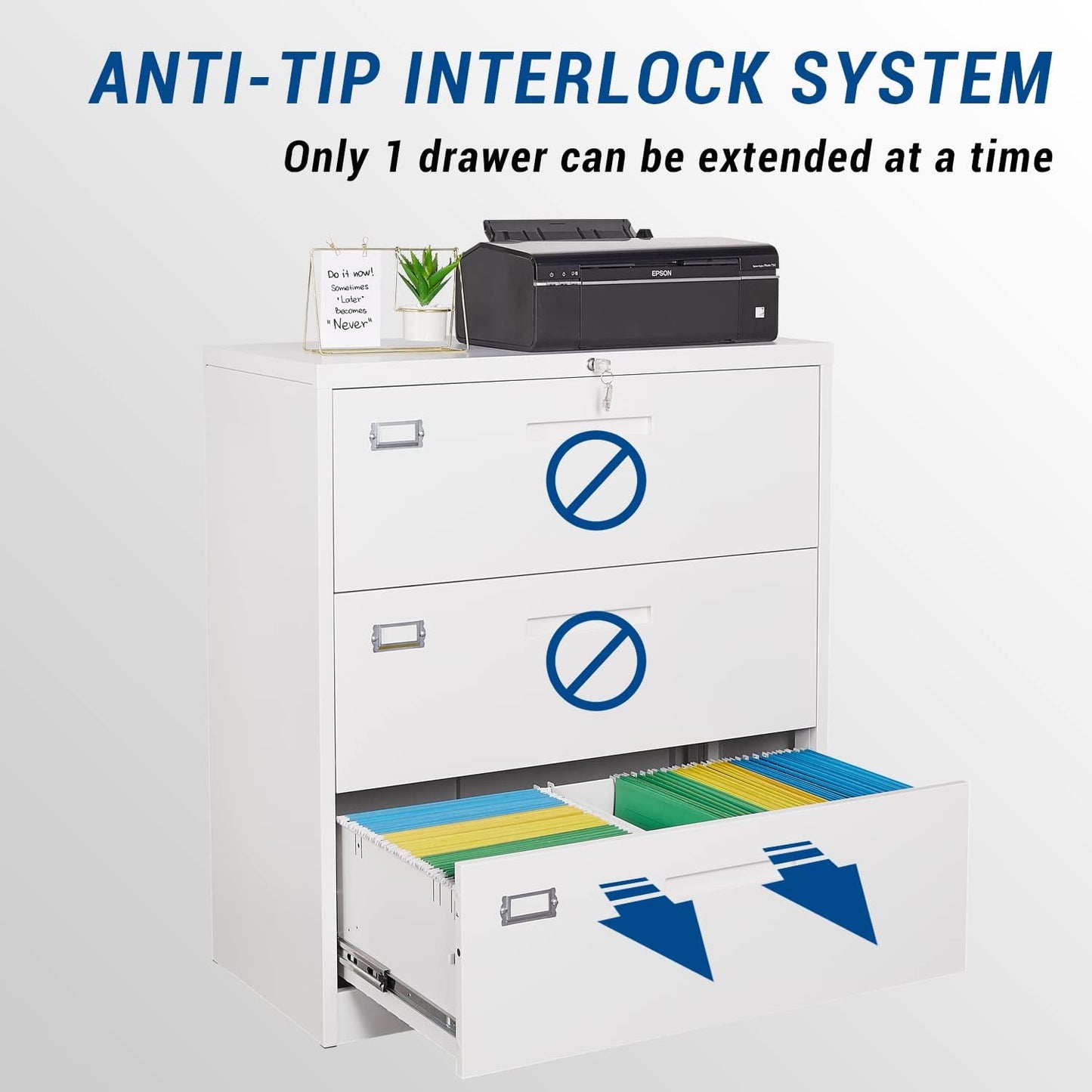 Lateral File Cabinet with Lock, 3 Drawer Large Metal Filing Cabinet,Home Office Lockable Storage Cabinet for Hanging Files Letter/Legal/F4/A4 Size-Assembly Required