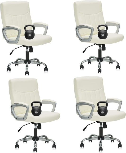 CLATINA Office Computer Desk Chair Executive Mid Back Chair Comfortable Ergonomic Managerial Chair Adjustable PU Leather Home Office Desk Chair Swivel, White 4PK