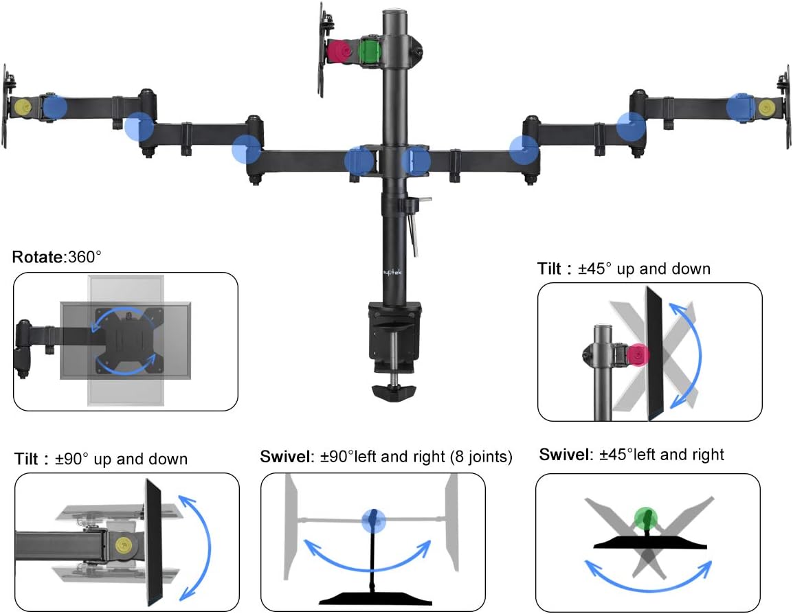 Suptek Triple LED LCD Monitor Desk Mount Heavy Duty Fully Adjustable Stand for 3 / Three Screens up to 27 inch (MD6463)