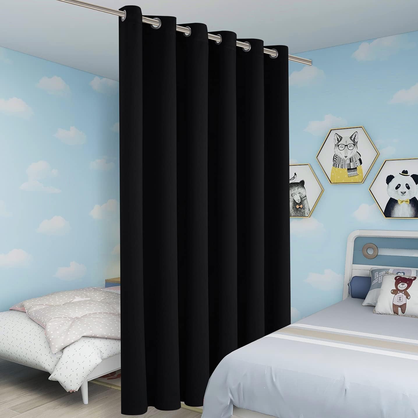 BONZER Room Divider Curtain Grommet Thermal Insulated Wide Blackout Curtains for Bedroom Living Room, 84L x 70W Inch (7L x 5.8W ft), 1 Panel, Black
