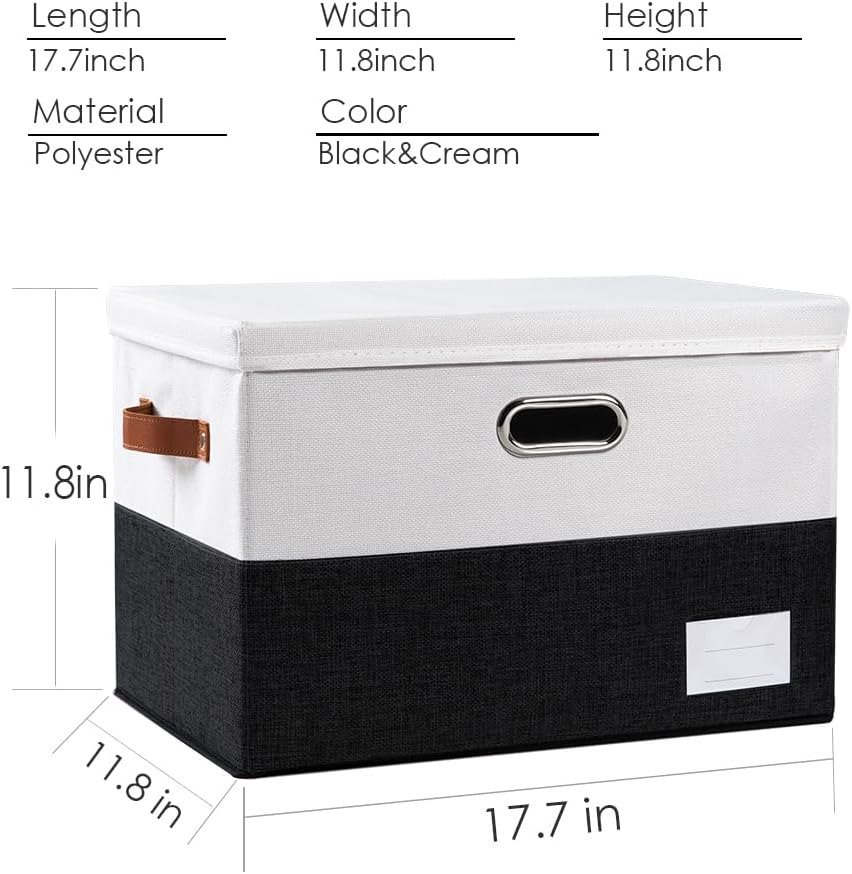 PRANDOM Foldable Storage Bins with Lids [3-Pack] Fabric Collapsible Storage Boxes Baskets Cubes Containers with Handles for Closet Living Room Bedroom (Black & White 17.7x11.8x11.8'')