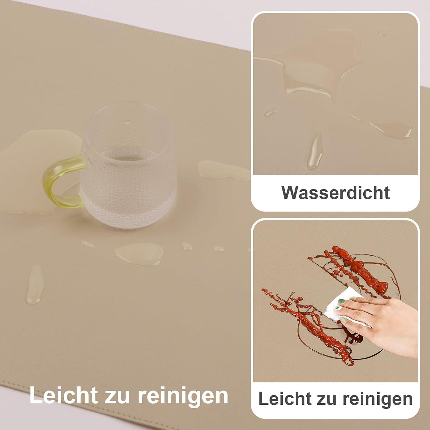 DAWNTREES Desk Mat Protector,PU Leather Desk Pad,Non Slip, Large Mouse Pad and Keyboard Mat, Waterproof Writing Pad for Office and Home (Beige,35.5''x16.9'')