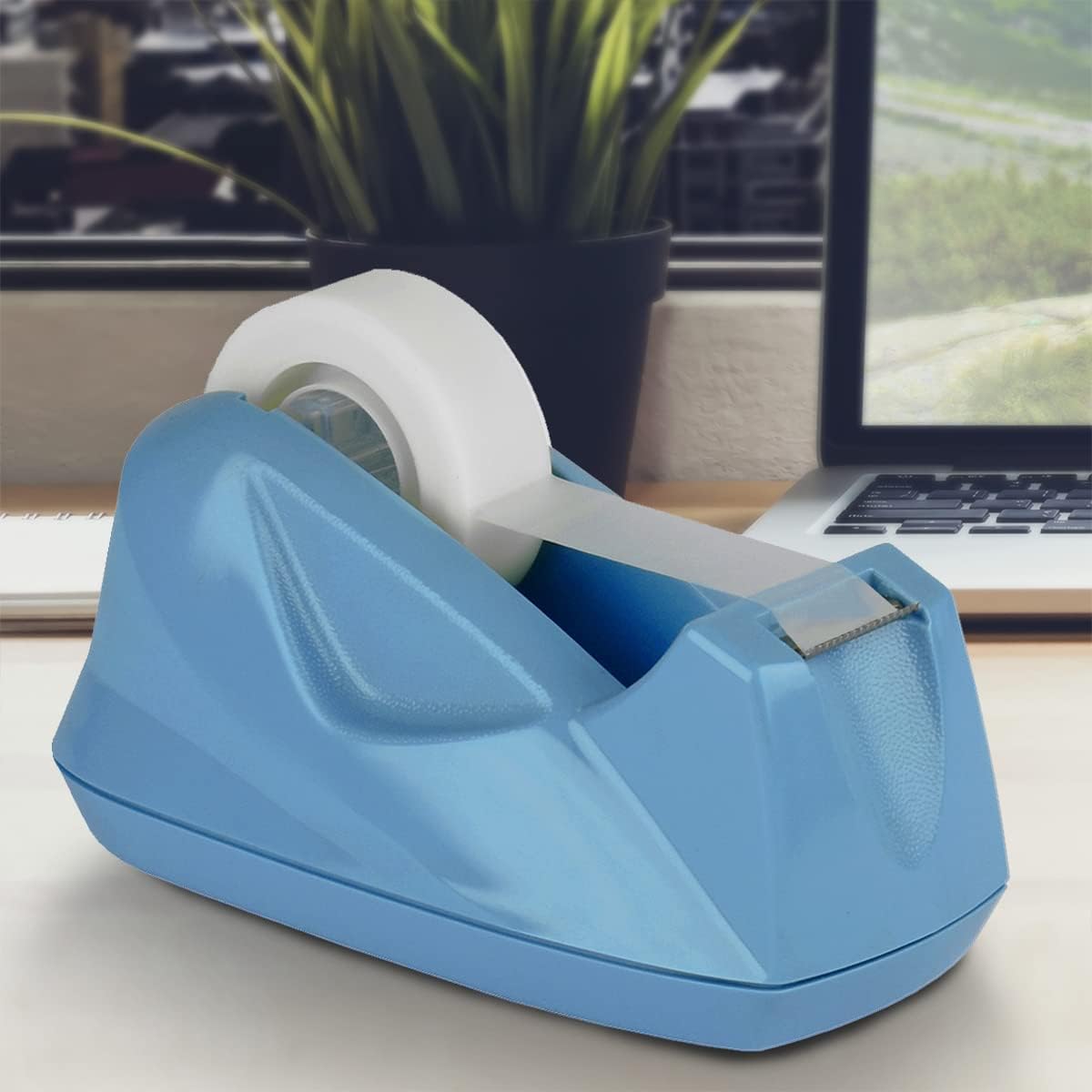 Acrimet Premium Desktop Tape Dispenser, Plastic, Non-Skid Base (Heavy Duty) (Light Blue Color)