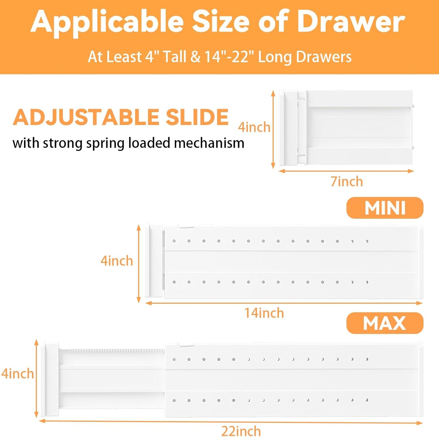 REBECAT 5 Pack Drawer Dividers for Clothes Adjustable Drawer Dividers 4" High Expandable from 15"-21" for Dresser Baby Clothes Bathroom,Bedroom Kitchen and Office Storage，White
