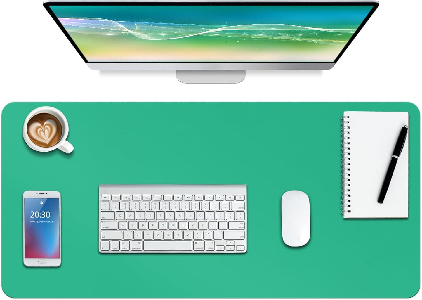 Boutilon Leather Desk Pad Protector,Non-Slip Mouse Pad,Laptop Desk Pad,Office Mouse Mat,Waterproof Leather Desk Blotter,Desk Writing Pad for Office and Home (M-Light Green,30"x14")