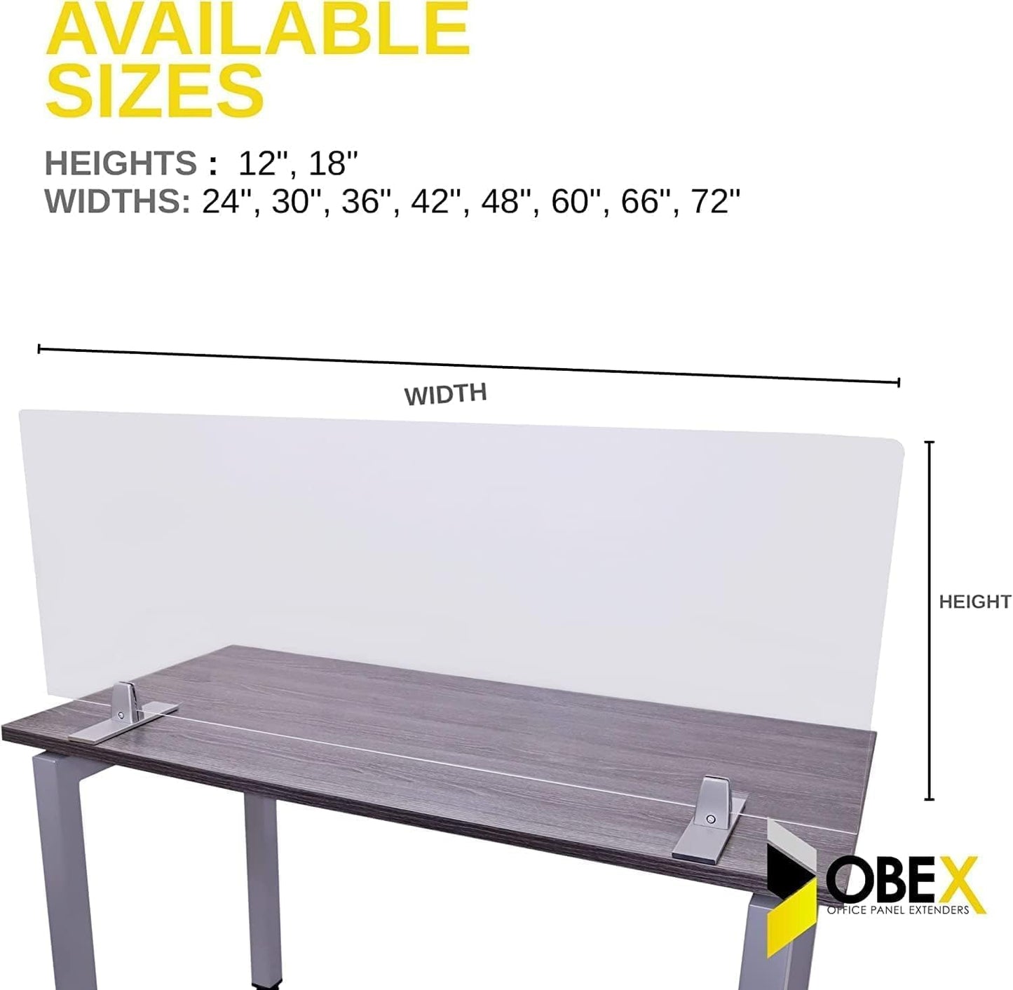 OBEX Acrylic Free Standing Screen, Divider for Desk Privacy Home & Office Partitions for Table Top Workstation, Portable Cubicle Panel for Work, 18" x 36", Clear