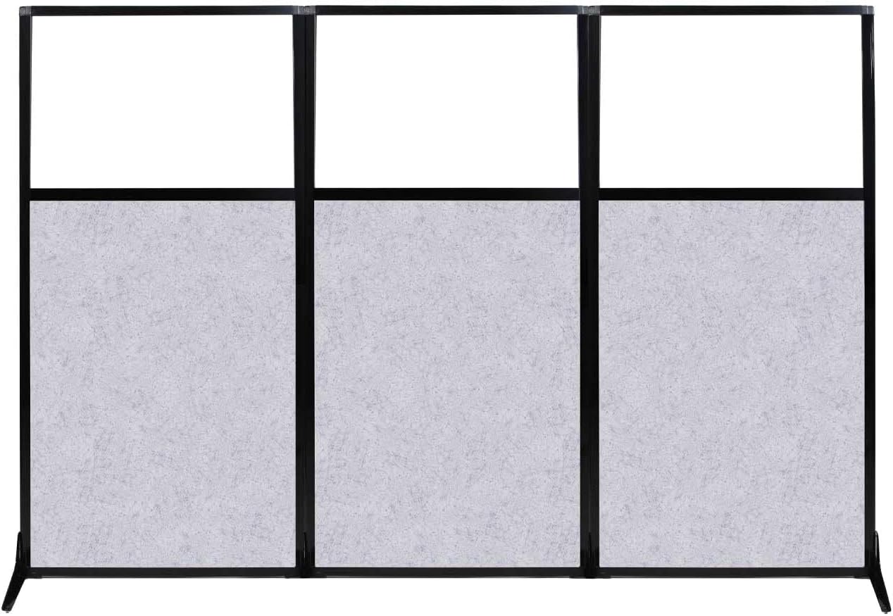 Versare Office Workstation Screen | Portable Wall Divider | Modern Cubicle | Freestanding Privacy Screen | Flexible Work Space | 3 Panels | 99" Wide x 70" Tall Marble Gray SoundSorb Panels With Window