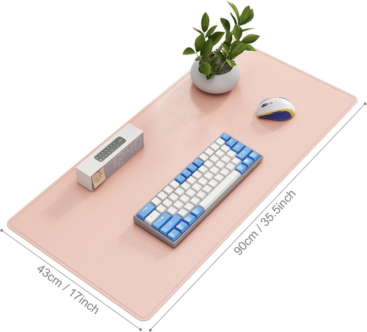 DAWNTREES Desk Mat Protector,PU Leather Desk Pad,Non Slip, Large Mouse Pad and Keyboard Mat, Waterproof Writing Pad for Office and Home (Pink,35.5''x16.9'')