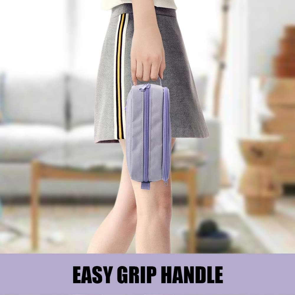 Sooez High Capacity Pencil Case, Big Pencil Bag Pouch Box Organizer Pen Case, Portable Journaling Supplies with Easy Grip Handle & Loop, Asthetic Supply for Girls Adults, Purple