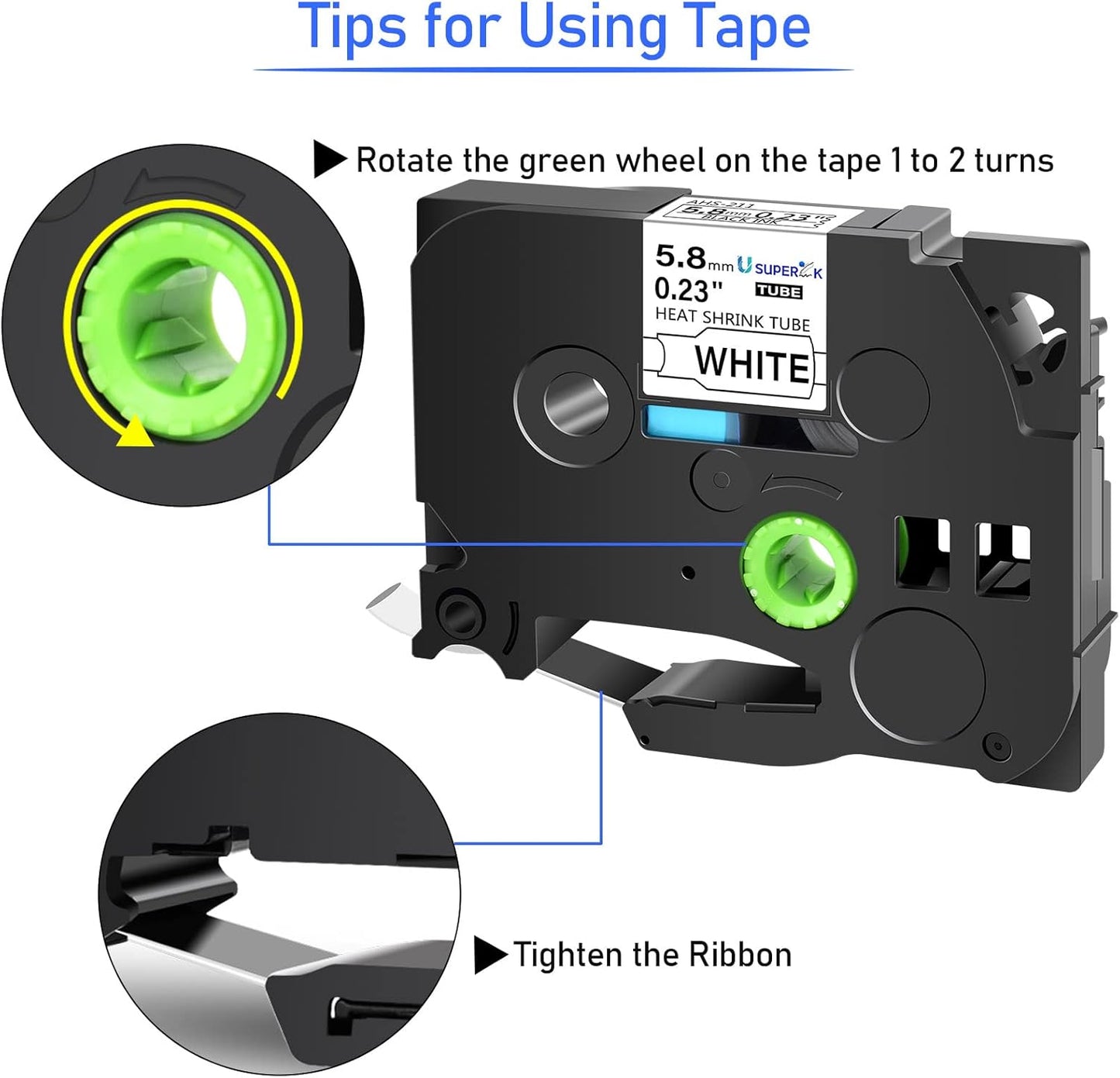 10PK Compatible for Ptouch HSe-211 HSe211 HS-211 HS211 Black on White 5.8mm 0.23'' Heat Shrink Tubing for Wire Cable for PT300 PT-300B PT310 PT310B PT320 Label Maker Tape