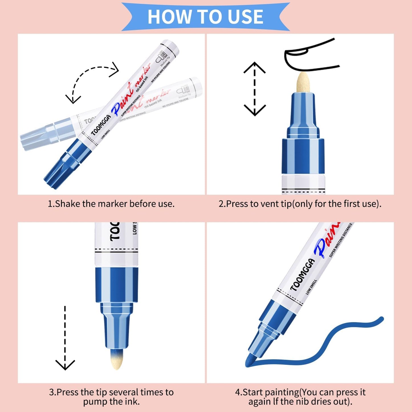 Blue Paint Pens Permanent Paint Markers - 24 Pack Oil Based Marking Pens, Medium Point, Quick Drying and Waterproof for Rock Painting Car Tyre Metal, Plastic, Canvas, Wood, Glass