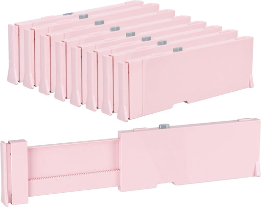 Vtopmart 8 Pack Drawer Dividers for Clothes, 4" High 11.6"-17" Adjustable Expandable Dresser Drawer Organizer, Plastic Separators for Dresser, Baby Clothes, Underwear, Kitchen & Office Storage, Pink